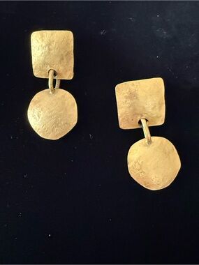 1980’-s signed Hammered Double Drop Geometric Earrings - Modern Women Jewelry